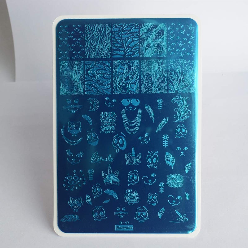 Mezerdoo 2Pcs Snakeskin Pattern Nail Stamping Template Cute Facial Expression Feather Nail Design Stamping Plate Skull Leopard Nail Art Image Plate 14.5×9.5cm Stainless Steel Nail Stencil Tools - Image 4